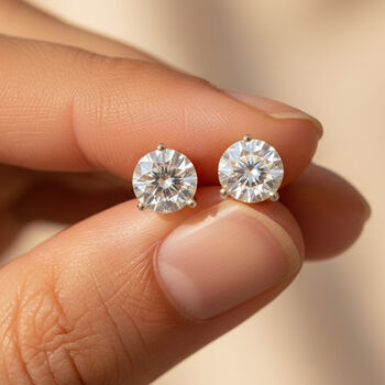 Small Silver Solitaire Diamond Simulant Stud Earrings, 2 of 4