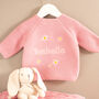 Personalised Baby Cardigan With Daisy And Name Embroidery, thumbnail 3 of 12