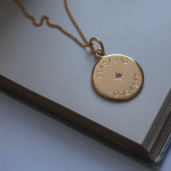 Birthstone Latitude And Longitude Necklace In Gold, 5 of 6