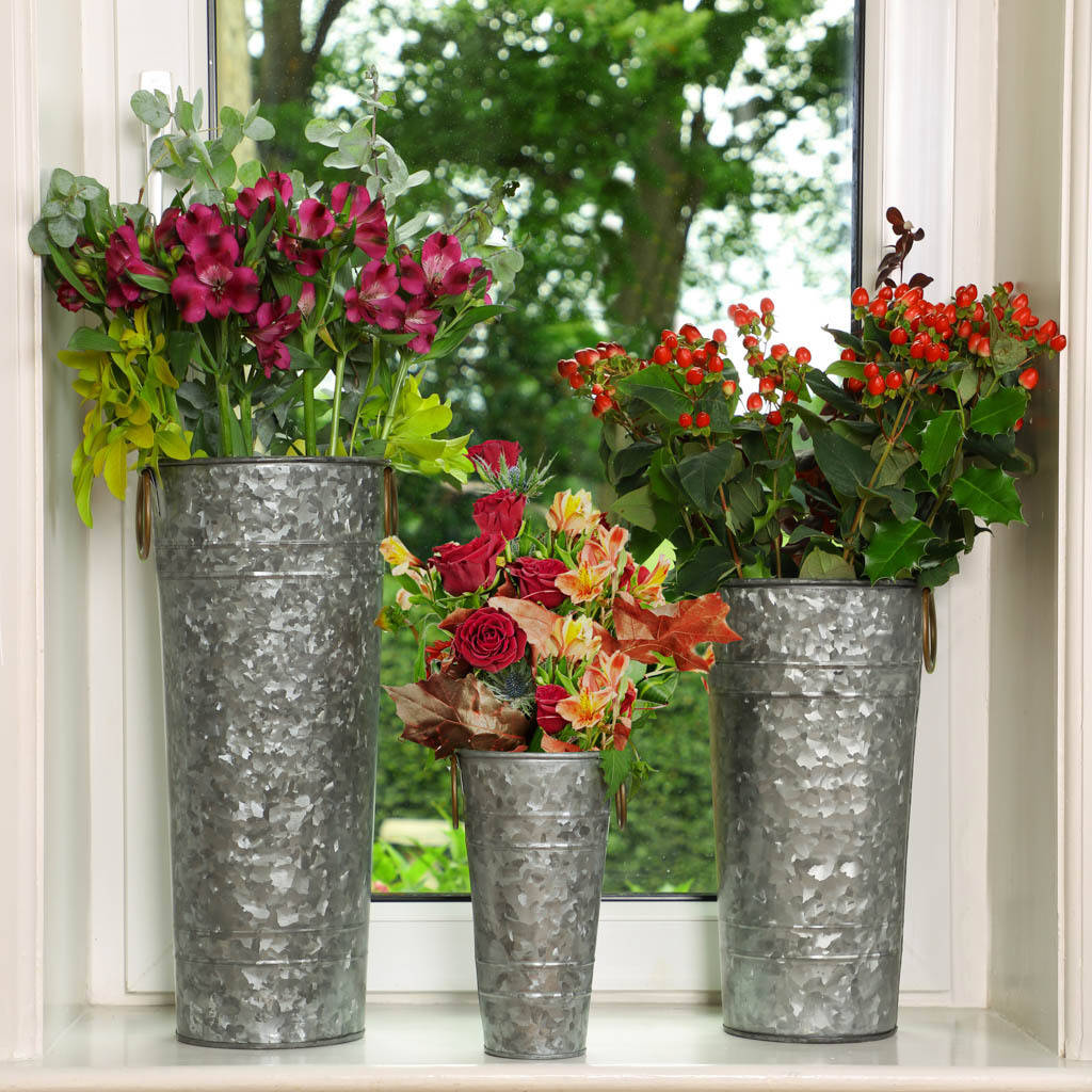 Vintage Style Galvanised Florist Buckets By Dibor