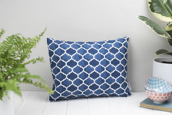 Isabel Feather Cushion, Geometric Blue Pattern, 2 of 2