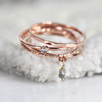 Grey Diamond And Rose Gold Stacking Rings Set, 2 of 11