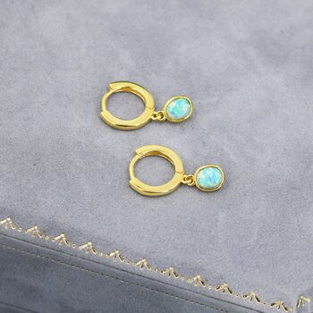 Sterling Silver Dangling Green Opal Oval Hoop Earrings, 4 of 11