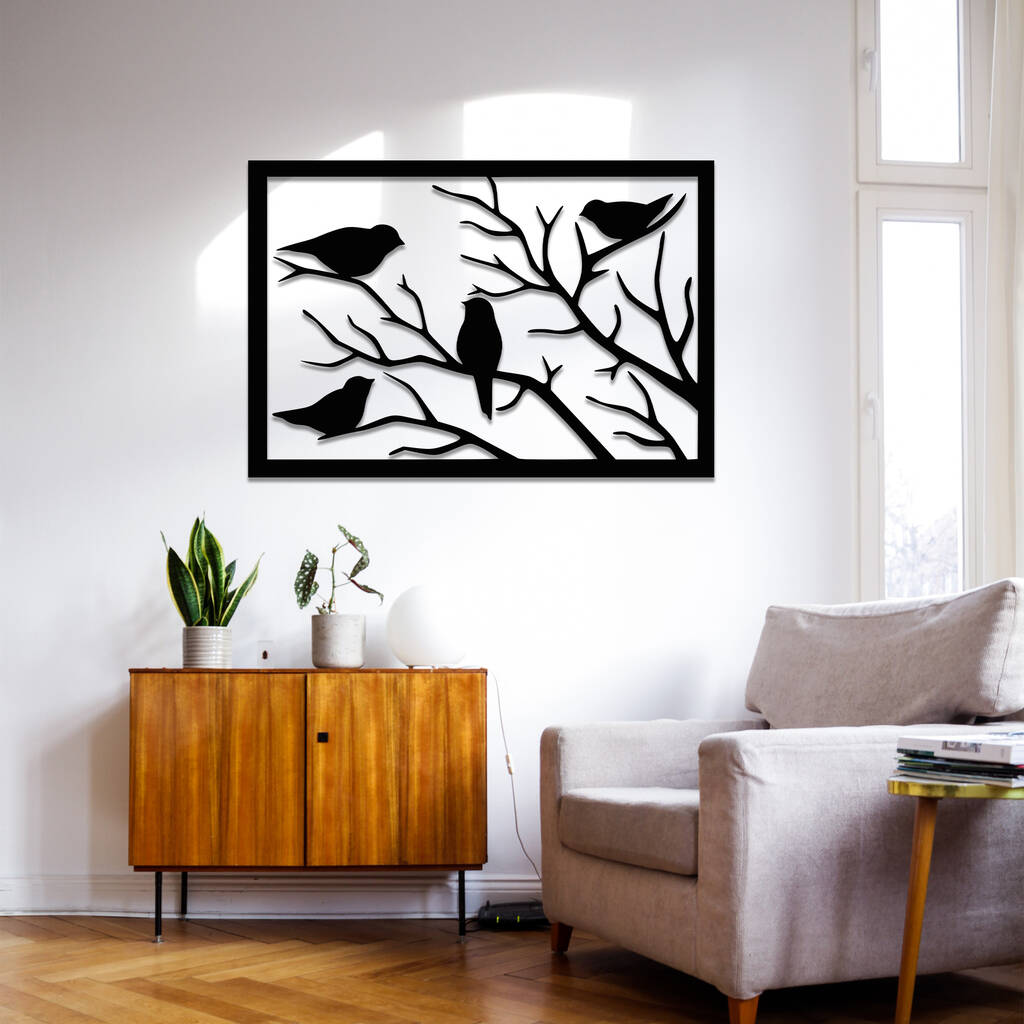 Handmade Wooden Birds On Branches Wall Art For Living Room Decor, 1 of 9