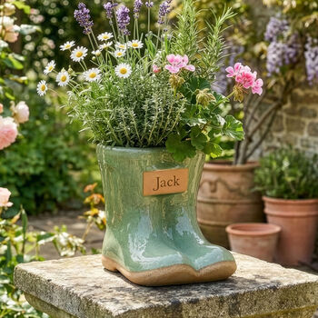 Personalised Gift Set Of Two Green Welly Planters, 3 of 9