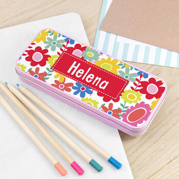 Personalised Girl's Patterned Pink Pencil Case Tin, 5 of 11