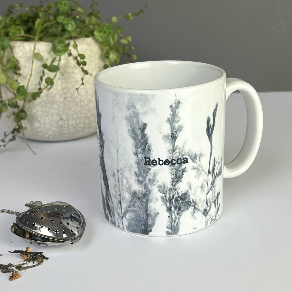 Personalised Mug With Handmade Grasslands Print, 1 of 12