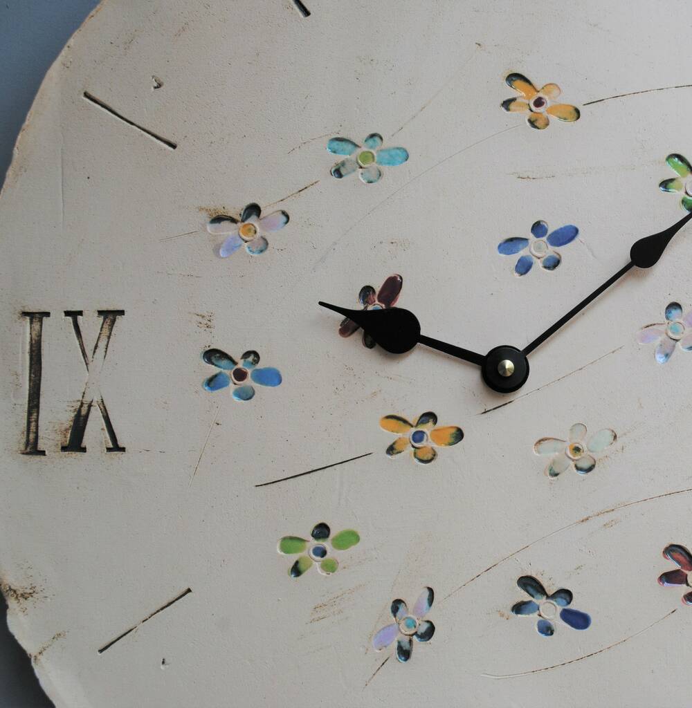 Large Pendulum Wall Clock. Roman Numerals And Flowers By IGstudio