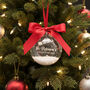 Round Glass Santa's Sleigh Snow Filled Family Christmas Tree Bauble, thumbnail 1 of 7
