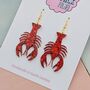 Handmade Small Red Glitter Lobster Earrings, thumbnail 3 of 4
