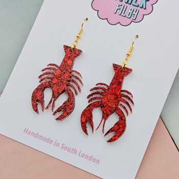 Handmade Small Red Glitter Lobster Earrings, 3 of 4