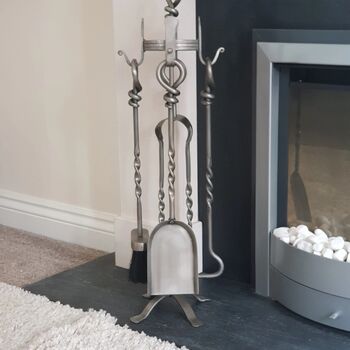 Heavy Pewter Five Piece Fireplace Companion Set Accessories, 4 of 10