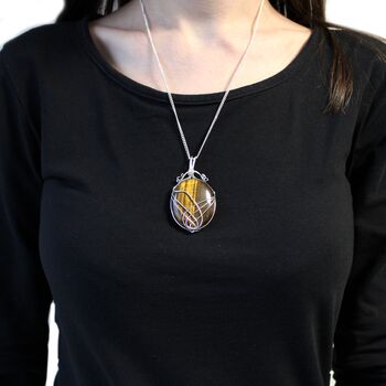 Tigers Eye Silver Wrapped Gemstone Necklace, 5 of 7
