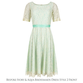 Bespoke Lace Bridesmaid Dresses In Ivory And Aqua, 4 of 5