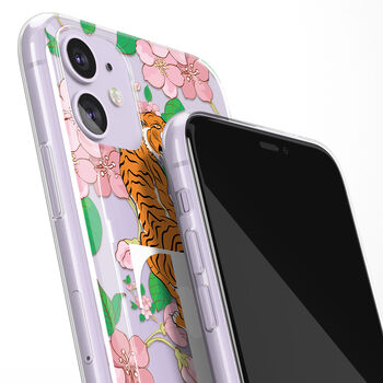 Personalised Tiger Cherry Floral Clear Phone Case, 5 of 5