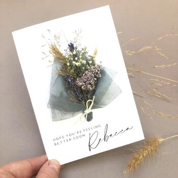 Get Well Soon Personalised Dried Flower Bouquet Card, 6 of 10