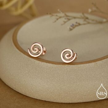 Koru Circle Spiral Internally Threaded Flat Back Earrings In Sterling Silver, 4 of 11