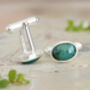 5ct Natural Emerald Cufflinks In Sterling Silver Oval Gemstone Cufflinks, thumbnail 2 of 2