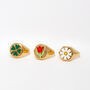 Gold Chunky Solid Signet Ring Emerald Green Clover, thumbnail 2 of 3