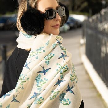 Blue Birds Print Scarf In Personalised Gift Box, 5 of 8