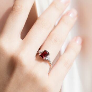 Garnet Emerald Cut Ring In Sterling Silver And Gold, 2 of 10