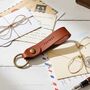 Tan Mini Text Personalised Leather Keyring Gift, thumbnail 1 of 5
