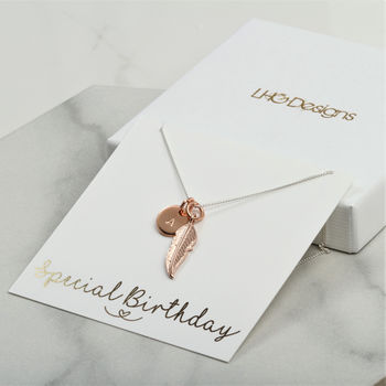 Personalised Rose Gold Feather Necklace Gift For Her, 2 of 6