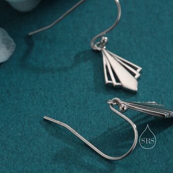 Sterling Silver Art Deco Inspired Small Rhombus Drop Earrings, 2 of 11