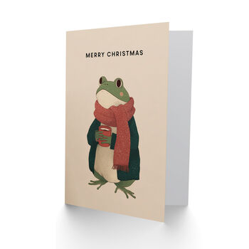 Frog With Scarf Cardigan And Hot Chocolate Christmas Card, 2 of 4