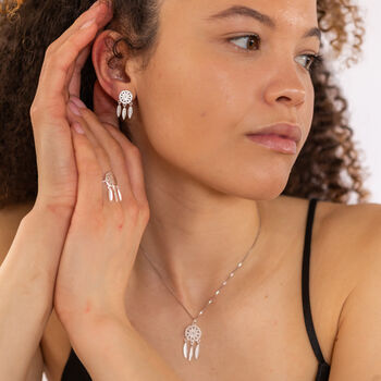 Silver Plated Dream Catcher Ring, Stud And Necklace Set, 2 of 8