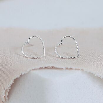 Sterling Silver Hammered Heart Stud Earrings, 2 of 10