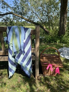 Dolce 100% Cotton Modern Striped Beach Towel Blue And Green, 11 of 12