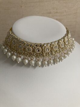 White Pearl Lightweight Gold Plated Indian Choker Set, 4 of 11