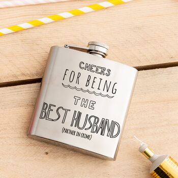 Personalised Best Husband Silver Hip Flask Gift, 5 of 6