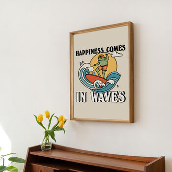 'Happiness Comes In Waves' Surfing Frog Art Print, 2 of 8