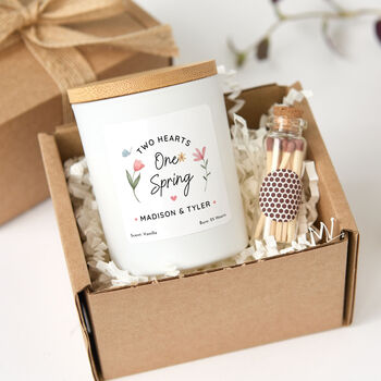 Personalised Two Hearts One Spring Candle Gift For Couple, 3 of 6