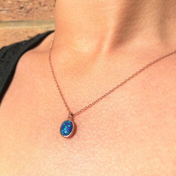 Black Opal October Birthstone Rose/Gold Plated Necklace, 7 of 8