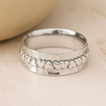 Personalised Sterling Silver Band Of Hearts Spinner Ring, 3 of 10