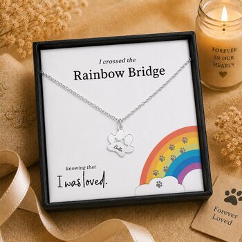 Personalised Dog Memorial Necklace Rainbow Bridge Paw Print Pendant, 5 of 9