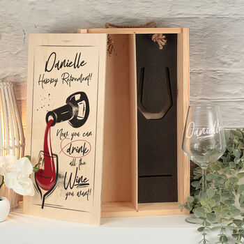 Happy Retirement Double Wine Bottle Box And Glass Gift Set, 2 of 5