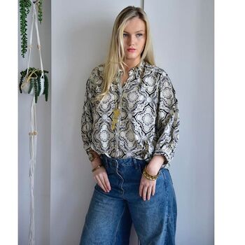 Black, White And Gold Arabesque Print Button Down Shirt, 3 of 4