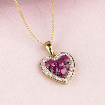 Ruby And Diamond 9ct Gold Heart Pendant Necklace*, 2 of 5