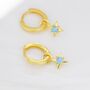 Sterling Silver Tiny Blue Opal Starburst Huggie Hoop Earrings, thumbnail 2 of 12