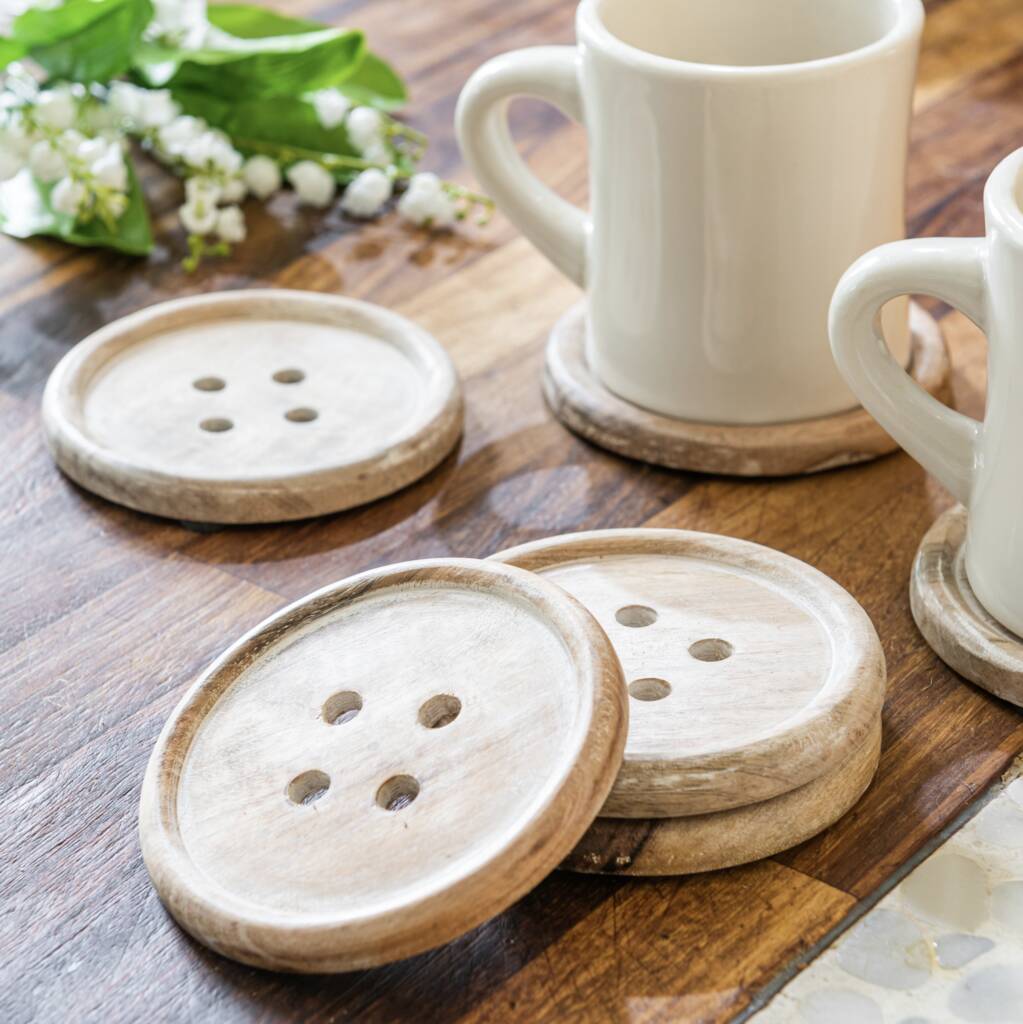 Set Of Six Giant Button Wood Coasters, 1 of 3