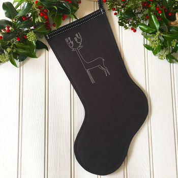 Wool Felt Christmas Stocking With Embroidered Reindeer, 3 of 4