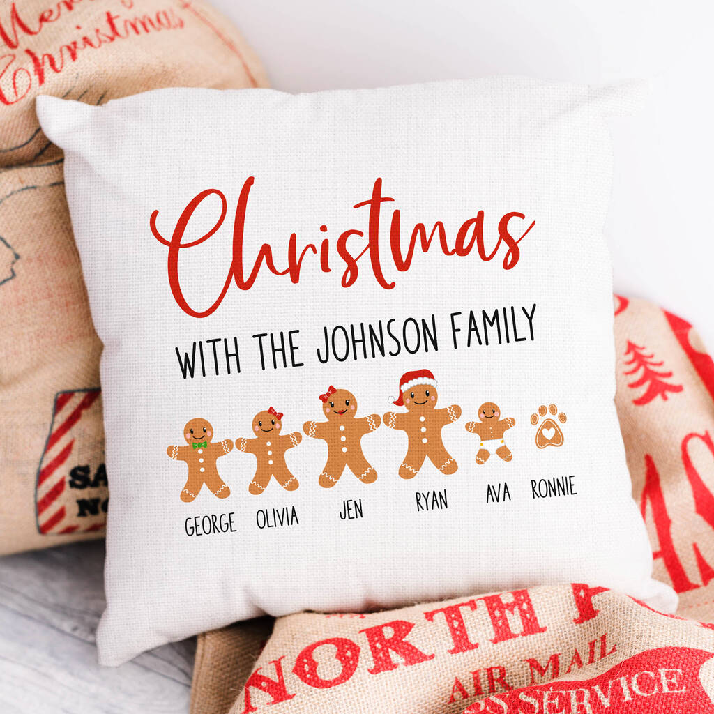 Gingerbread Family Personalized Christmas Lumbar Pillow