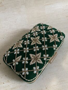 Emerald Green Velvet Handcrafted Clutch Bag, 3 of 9