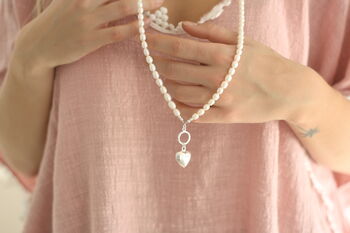 Double Strand Pearl And Silver Heart Necklace, 7 of 11