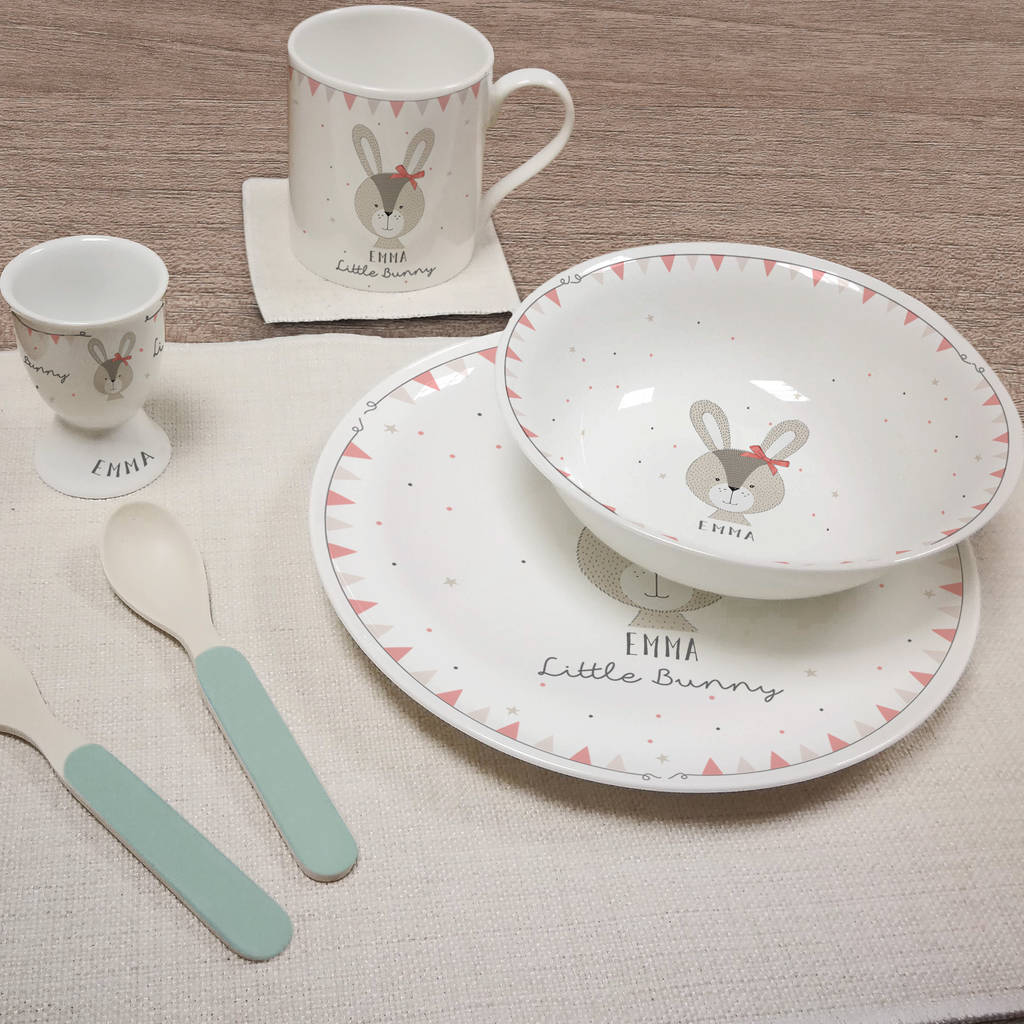 Little Pink Bunny Personalised Childrens Breakfast Set, 1 of 4