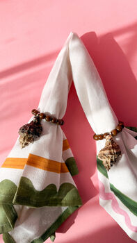 Set Of Two Handmade Sea Shell Napkin Rings With Wooden Beads, 2 of 9